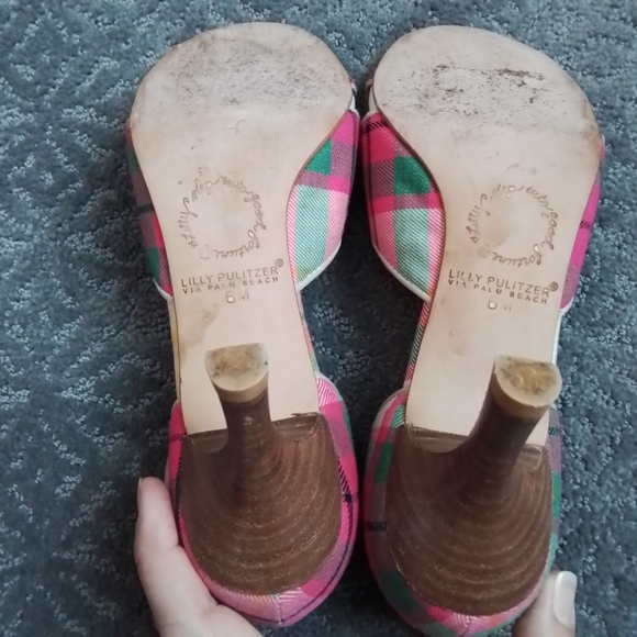 Lilly Pulitzer Cross Your Fingers Heel in Cocktail Pink Palm Beach Prep Plaid 6 - Picture 7 of 13